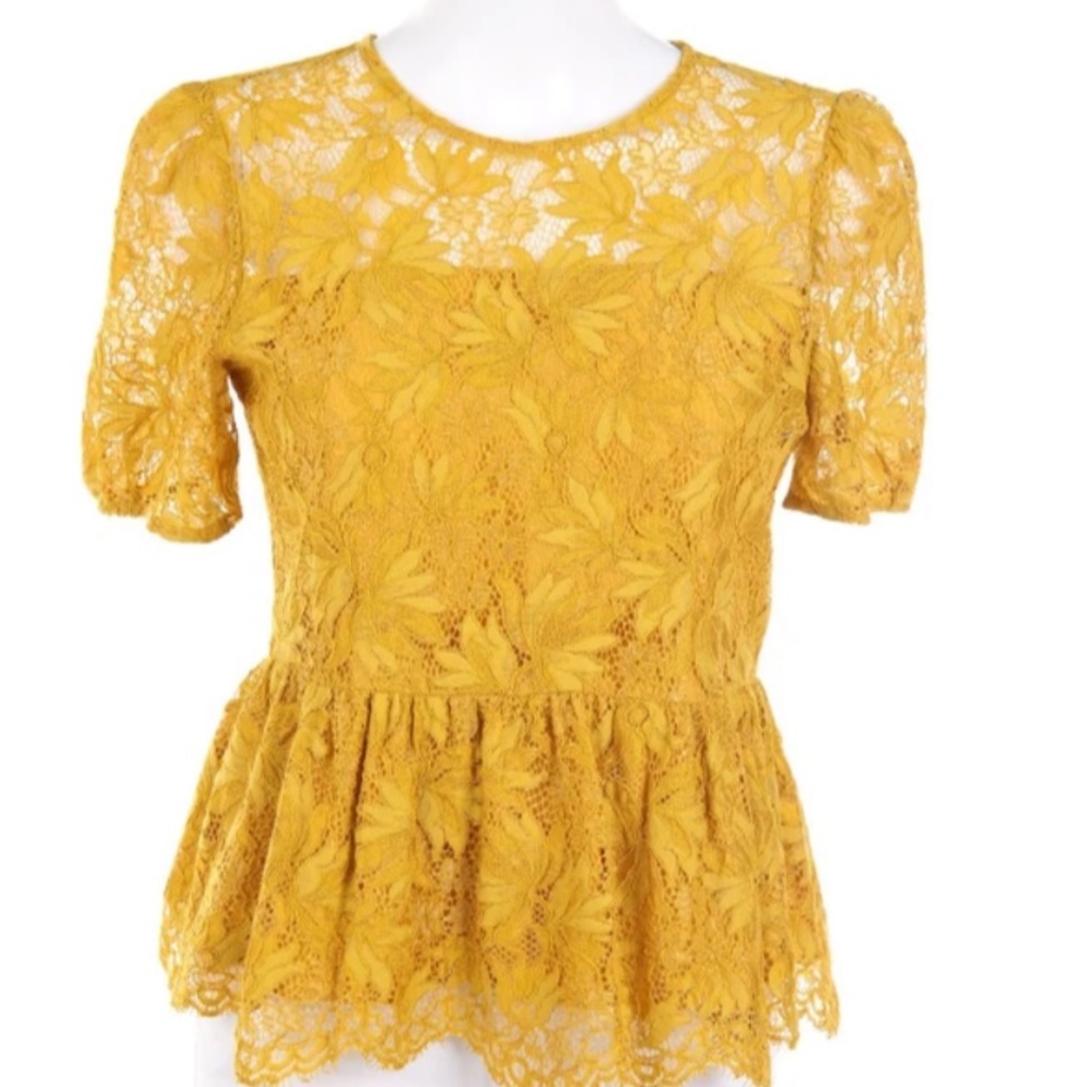 Zara Yellow Lace Peplum shirt sleeved Top